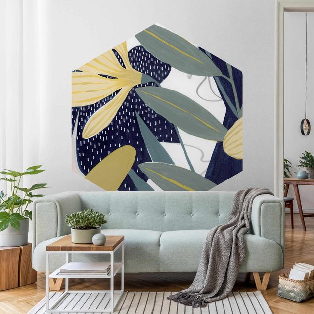 Self-adhesive hexagonal pattern wallpaper - Tropical Flowers In The Attic II