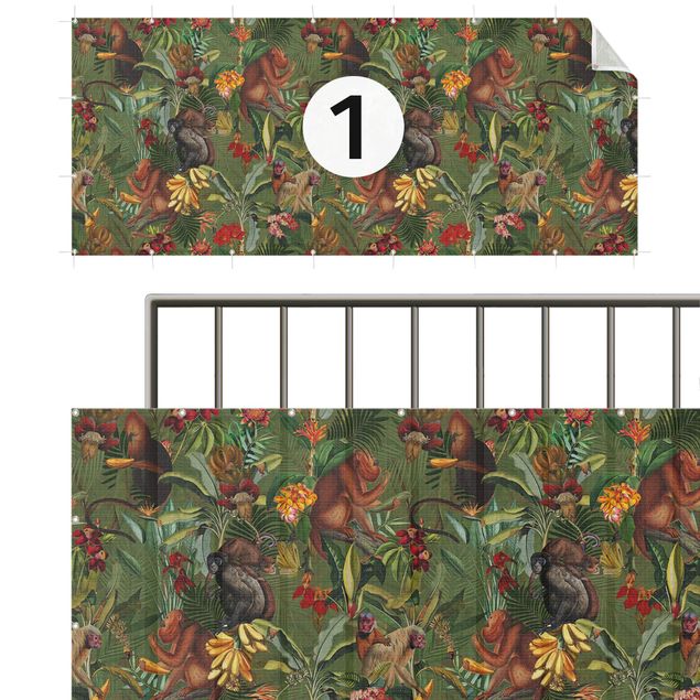 Privacy screen mat Tropical Flowers With Monkeys
