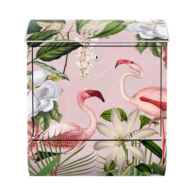 Letterbox - Tropical Flamingos With Plants In Pink