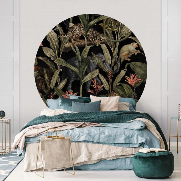 Self-adhesive round wallpaper - Tropical Night With Leopard