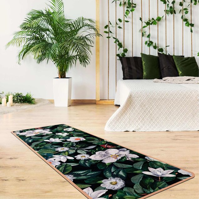 Floral rugs Tropical Night With White Flowers