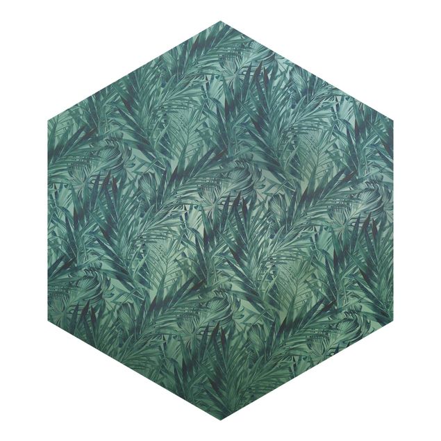 Self-adhesive hexagonal pattern wallpaper - Tropical Palm Leaves With Gradient Turquoise