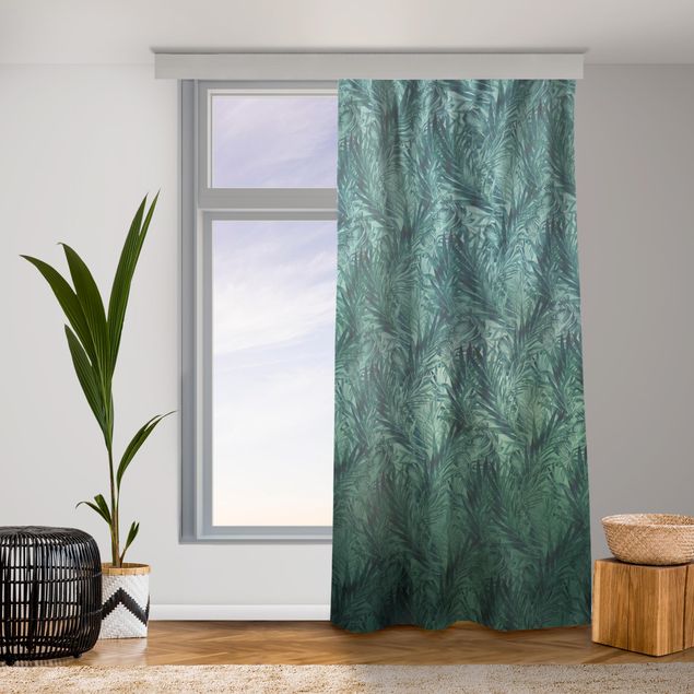 bespoke curtains Tropical Palm Leaves With Gradient Turquoise