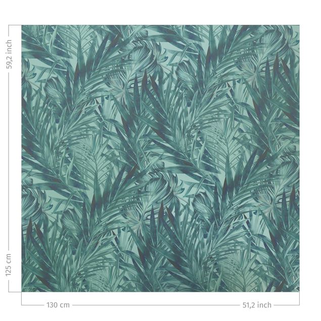 kitchen window curtains Tropical Palm Leaves With Gradient Turquoise