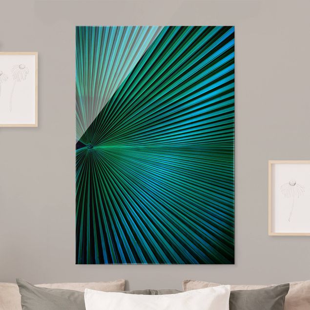 Glass print - Tropical Plants Palm Leaf In Turquoise ll - Portrait format