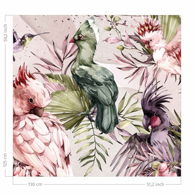 flower curtains Tropical Birds - Colourful Cockatoo And Hummingbird