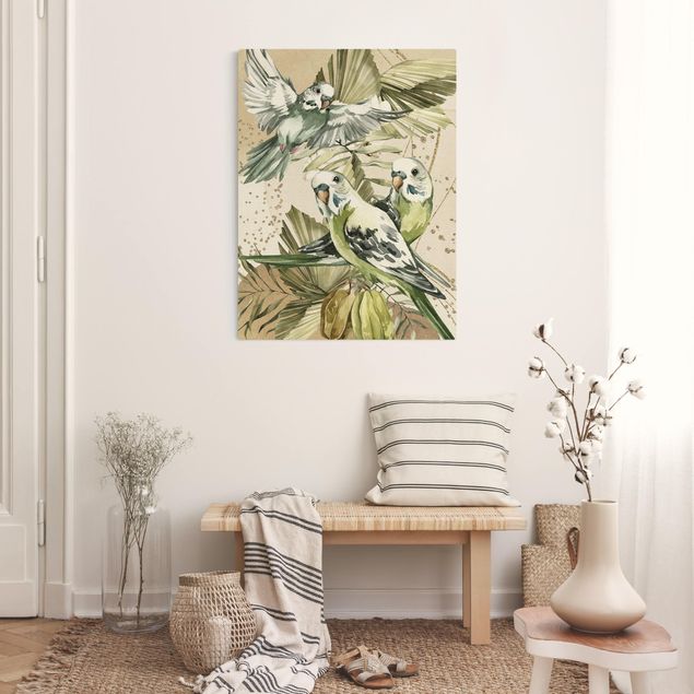 Canvas print gold - Tropical Birds - Green Budgerigar