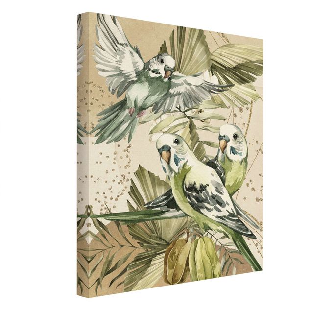 Canvas print gold - Tropical Birds - Green Budgerigar