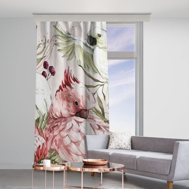 bespoke curtains Tropical Birds - Cockatoo Pink And White