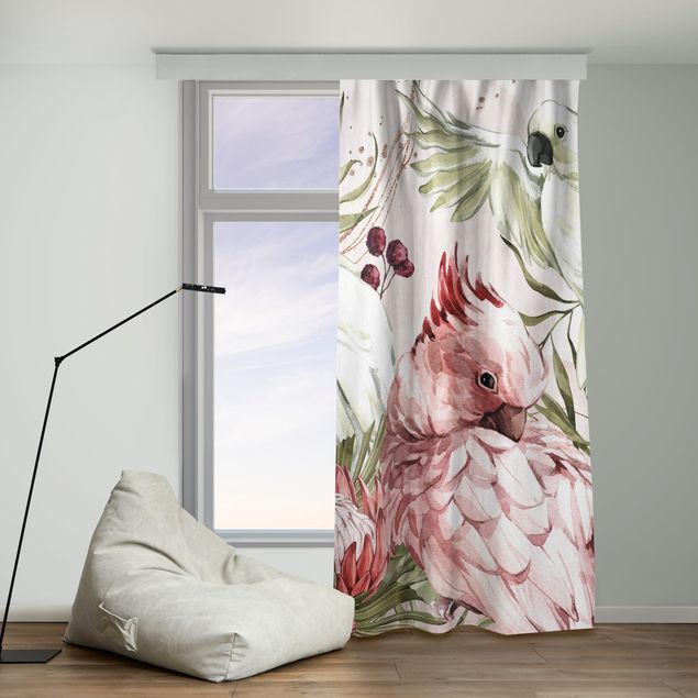 Darkening curtains Tropical Birds - Cockatoo Pink And White
