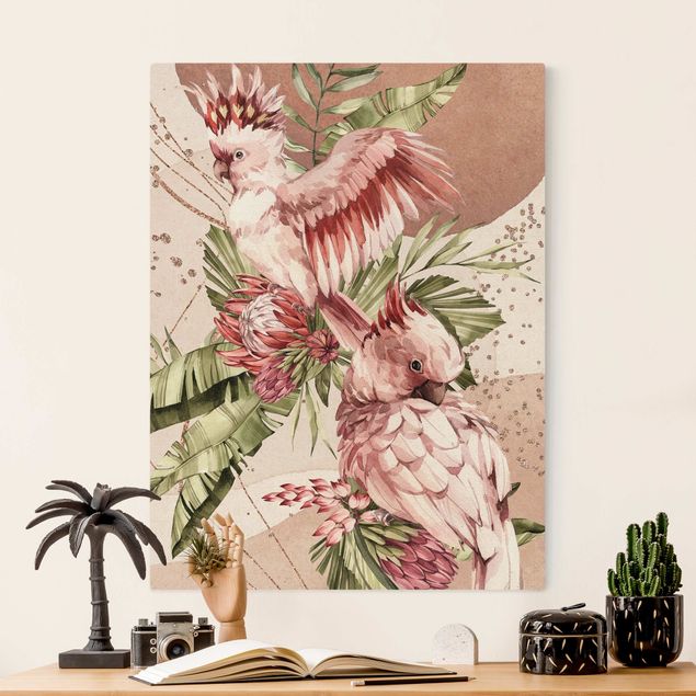 Canvas print gold - Tropical Birds - Pink Cockatoes