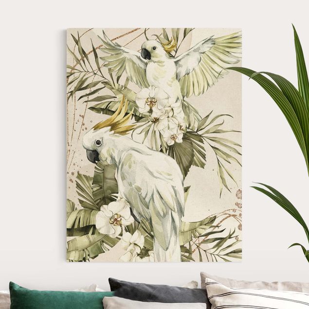 Canvas print gold - Tropical Birds - White Cockatoes