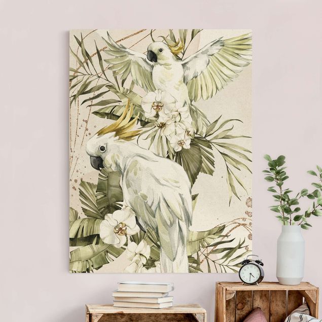 Canvas print gold - Tropical Birds - White Cockatoes