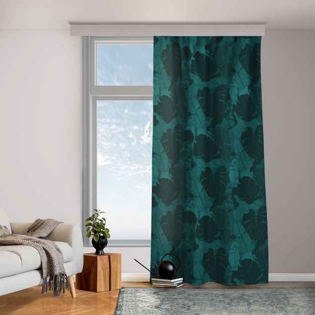 modern curtains for living room Tropical Leaf Mix - Dark Jade Green