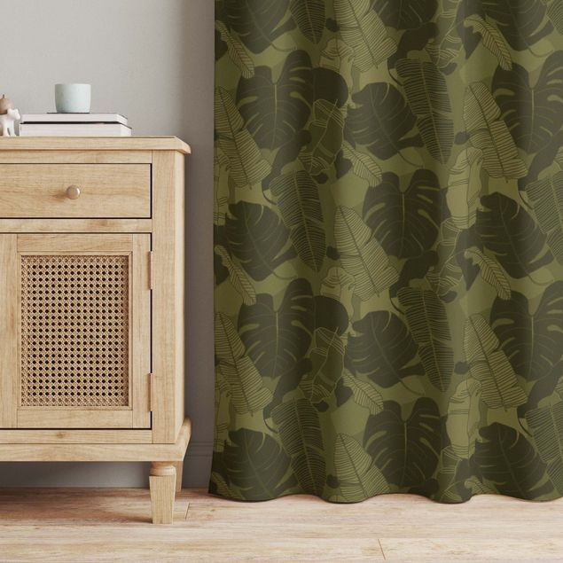 made to measure curtains Tropical Leaf Mix - Olive Green