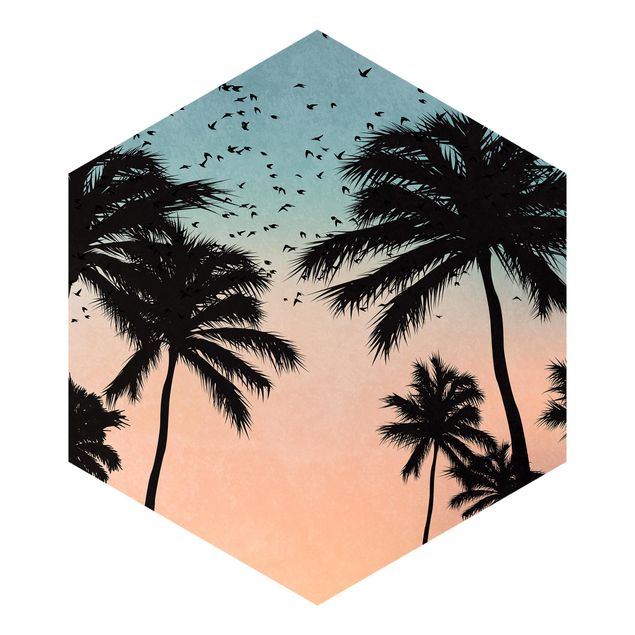 Self-adhesive hexagonal pattern wallpaper - Tropical Sunrise In Blue Pink