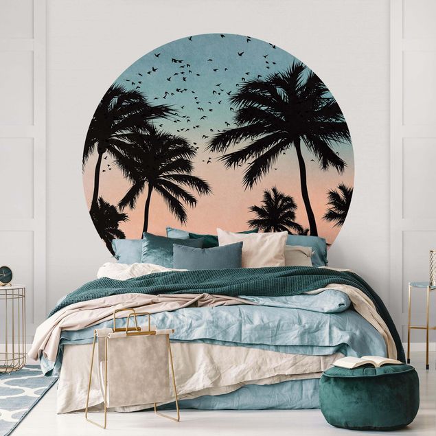 Self-adhesive round wallpaper - Tropical Sunrise In Blue Pink