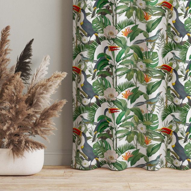 bespoke curtains Tropical Toucan With Monstera And Palm Leaves