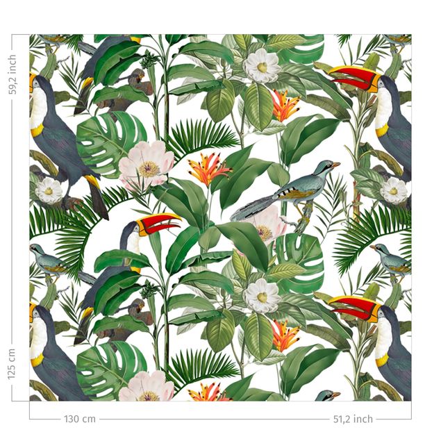 flower curtains Tropical Toucan With Monstera And Palm Leaves