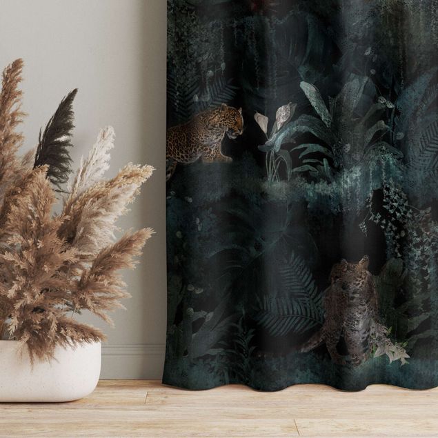 Modern Curtains Tropical Forest With Leopards