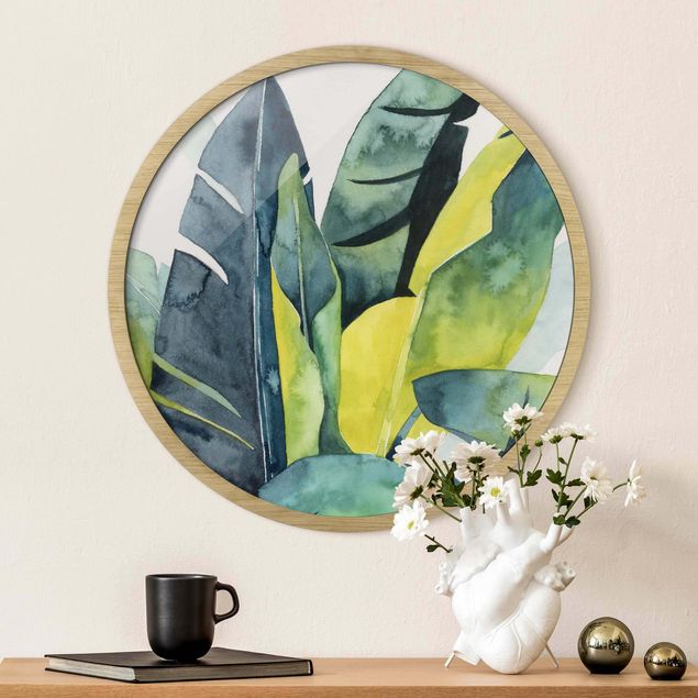 Framed prints round Tropical Foliage - Banana