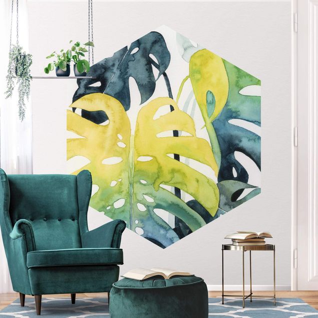 Self-adhesive hexagonal pattern wallpaper - Tropical Foliage - Monstera