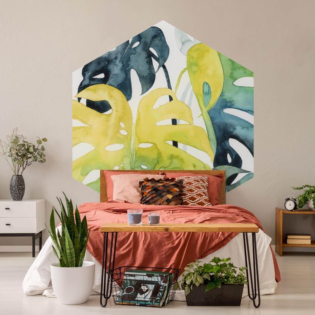 Self-adhesive hexagonal pattern wallpaper - Tropical Foliage - Monstera