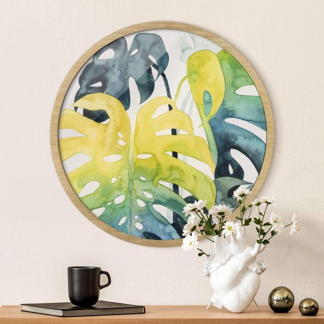 Framed prints round Tropical Foliage - Monstera