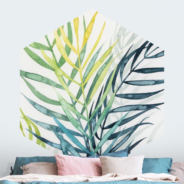 Self-adhesive hexagonal wall mural Tropical Foliage - Palm Tree