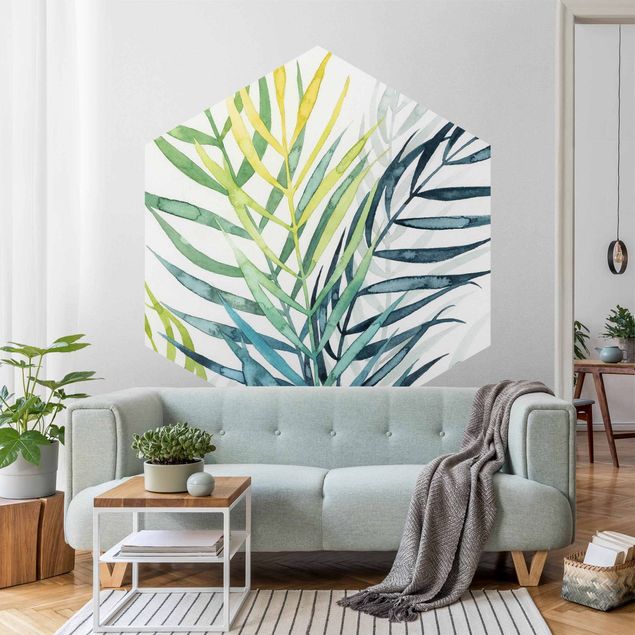 Self-adhesive hexagonal pattern wallpaper - Tropical Foliage - Palm Tree