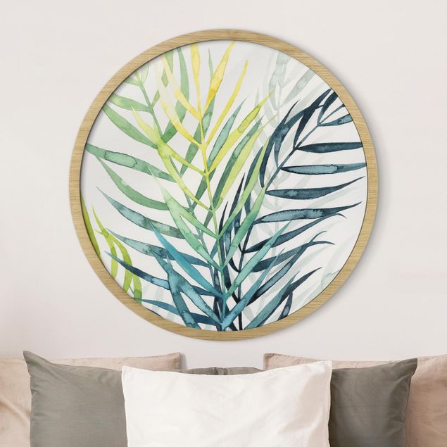 Framed prints round Tropical Foliage - Palm Tree