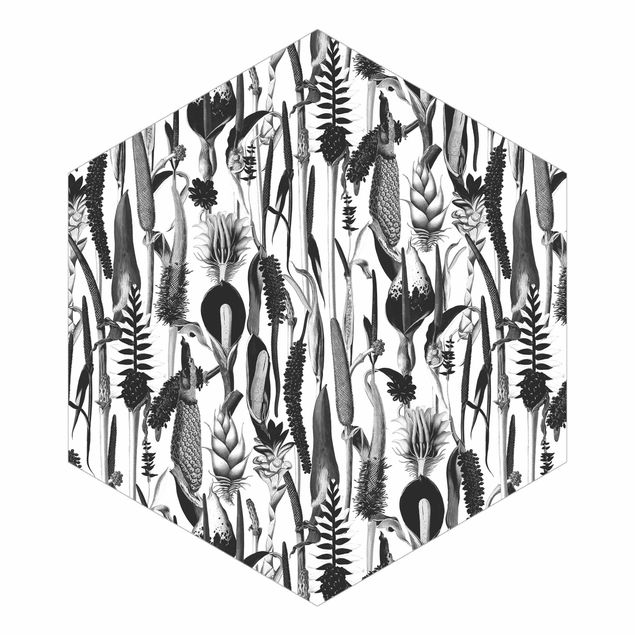 Self-adhesive hexagonal pattern wallpaper - Tropical Luxury Pattern Black And White