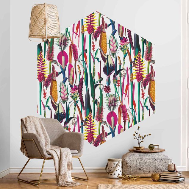 Self-adhesive hexagonal pattern wallpaper - Tropical Luxury Pattern XXL