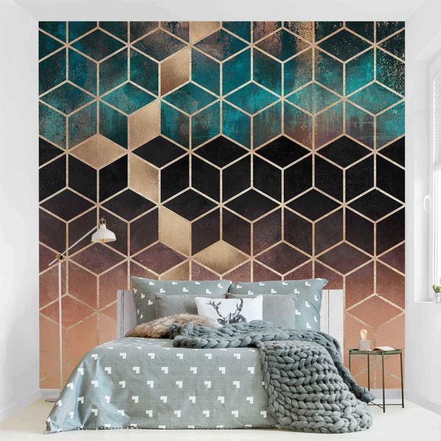 Wallpaper - Turquoise Rosé Golden Geometry