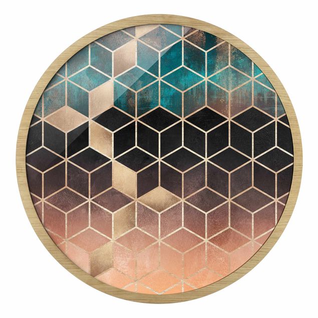 Circular framed print - Turquoise Rosé Golden Geometry