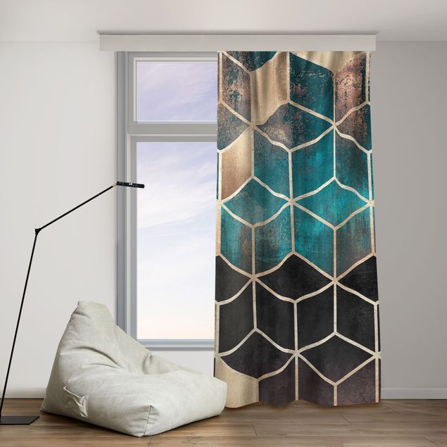 made to measure curtains Turquoise Rosé Golden Geometry