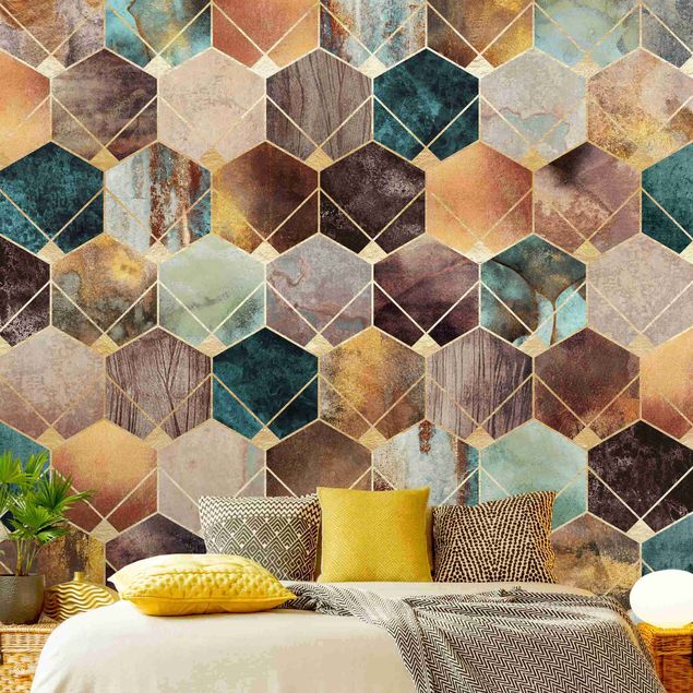 Wallpaper - Turquoise Geometry Golden Art Deco