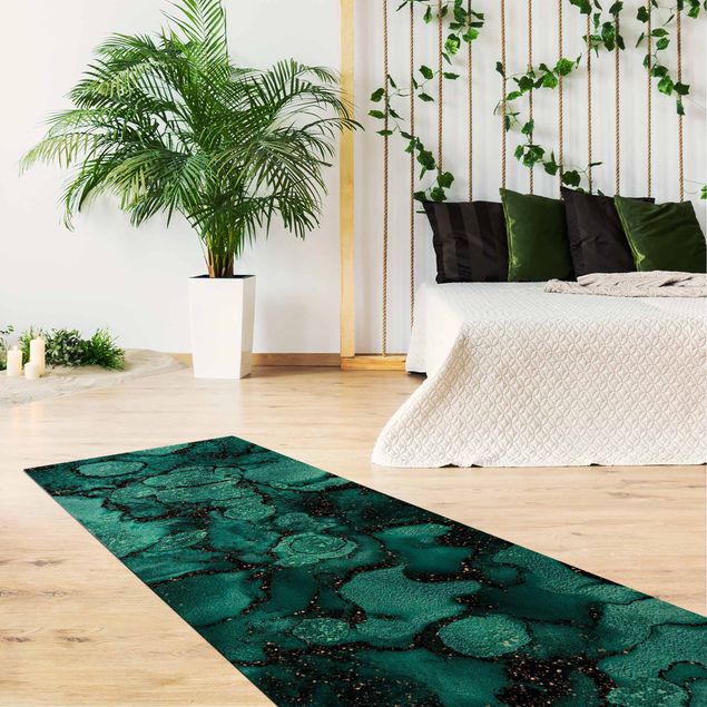 modern abstract rug Turquoise Drop With Glitter
