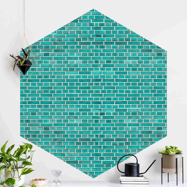 Hexagonal wallpapers Turquoise Brick Wall