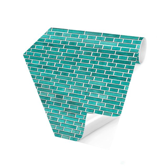 Self-adhesive hexagonal wall mural - Turquoise Brick Wall