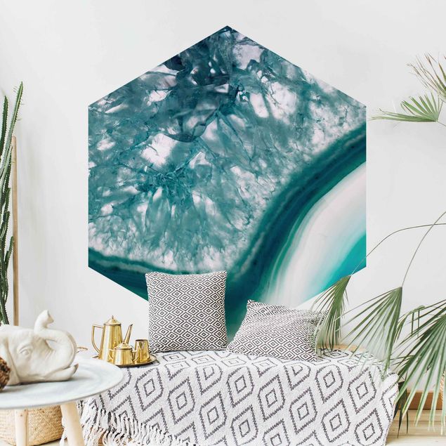 Self-adhesive hexagonal wall mural - Turquoise Crystal