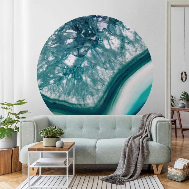 Self-adhesive round wallpaper - Turquoise Crystal