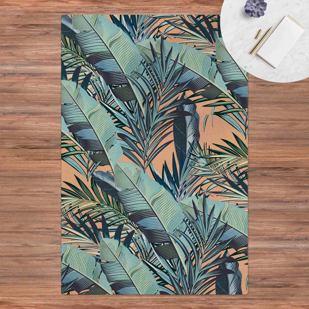 modern area rugs Turquoise Leaves Jungle Pattern