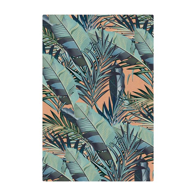 large area rugs Turquoise Leaves Jungle Pattern