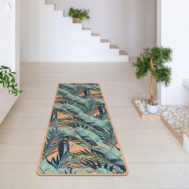 Yoga mat - Turquoise Leaves Jungle Pattern