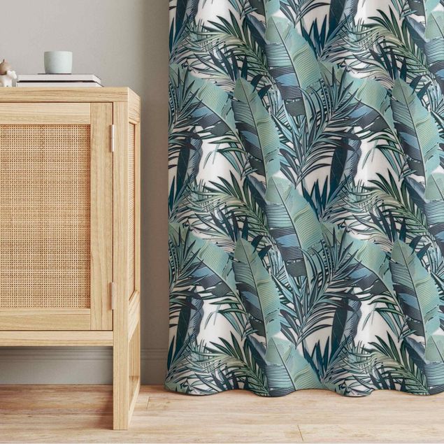 custom curtain Turquoise Leaves Jungle Pattern