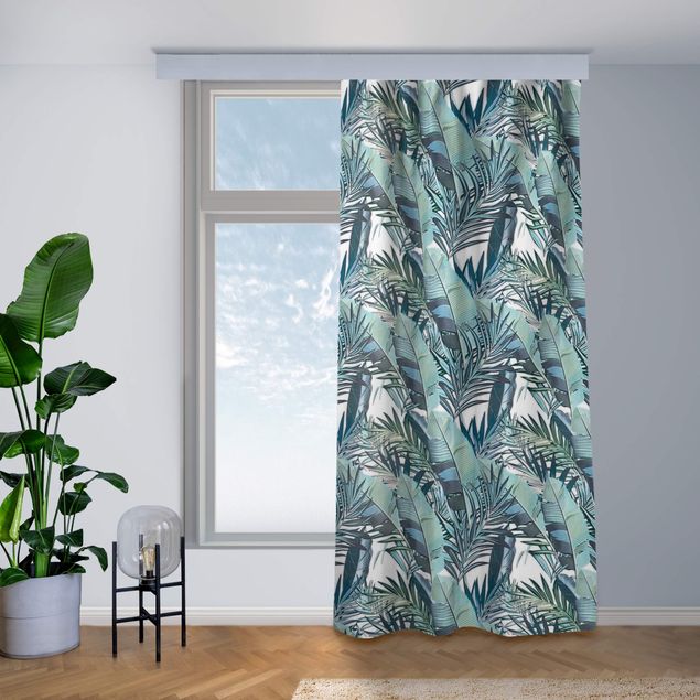 contemporary curtains Turquoise Leaves Jungle Pattern