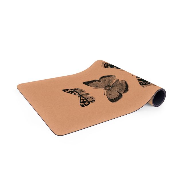 Yoga mat - Ink Butterflies On Beige Backdrop