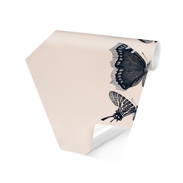 Self-adhesive hexagonal pattern wallpaper - Ink Butterflies On Beige Backdrop
