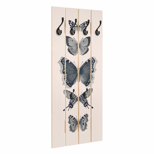 Wooden coat rack - Ink Butterflies On Beige Backdrop
